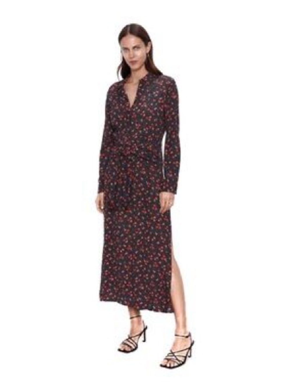 ARA Black Poppy Floral Print Tie Waist Midi Shirt Dress XXL